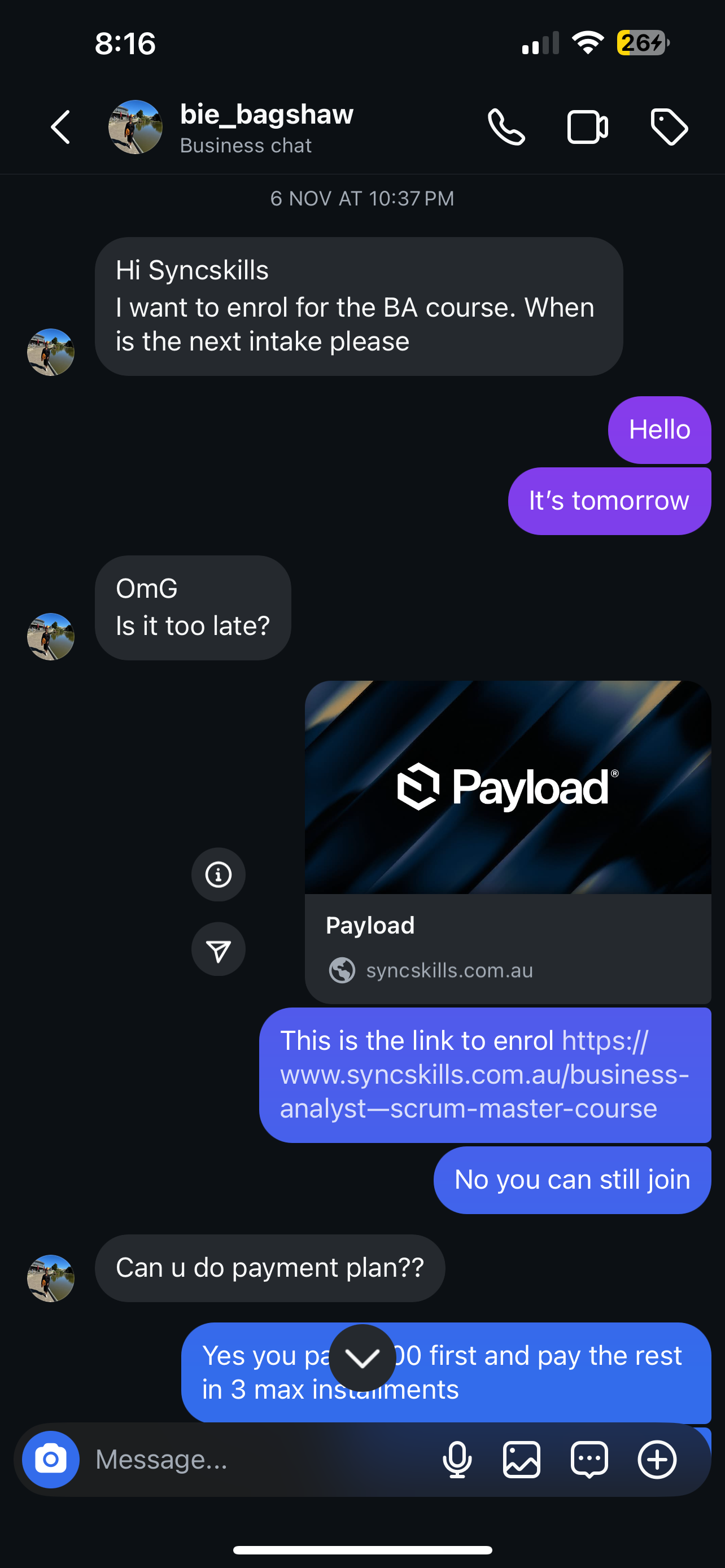 DM about enrolling in Migratetify